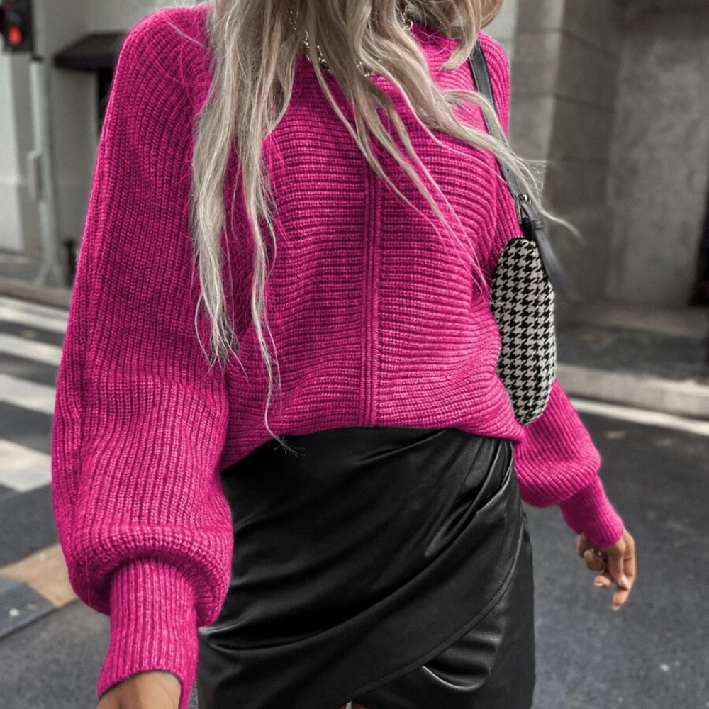 Cozy Hot Pink Batwing Knit Sweater Top - Picture 1 of 7